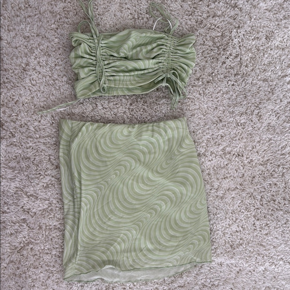 Lime Green Ruched Two-Piece Set - Picture 3 of 3